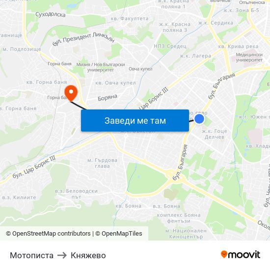 Мотописта to Княжево map