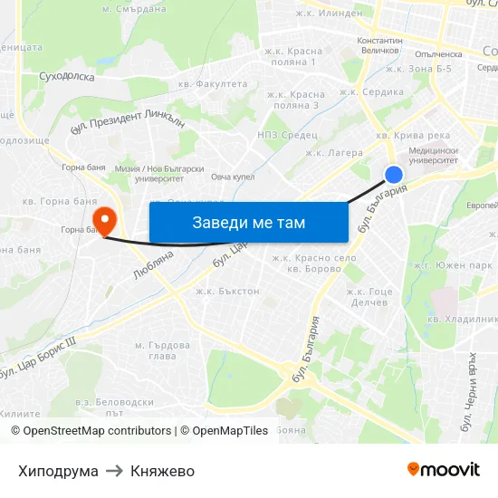 Хиподрума to Княжево map