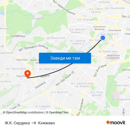 Ж.К. Сердика to Княжево map