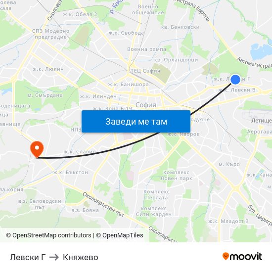 Левски Г to Княжево map