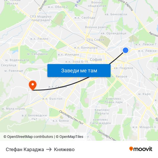 Стефан Караджа to Княжево map