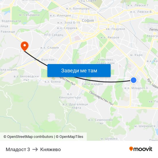 Младост 3 to Княжево map