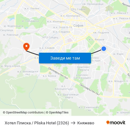 Хотел Плиска / Pliska Hotel (2326) to Княжево map