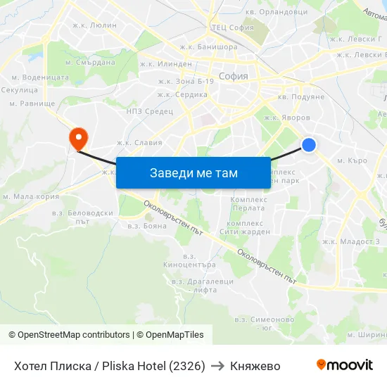 Хотел Плиска / Pliska Hotel (2326) to Княжево map