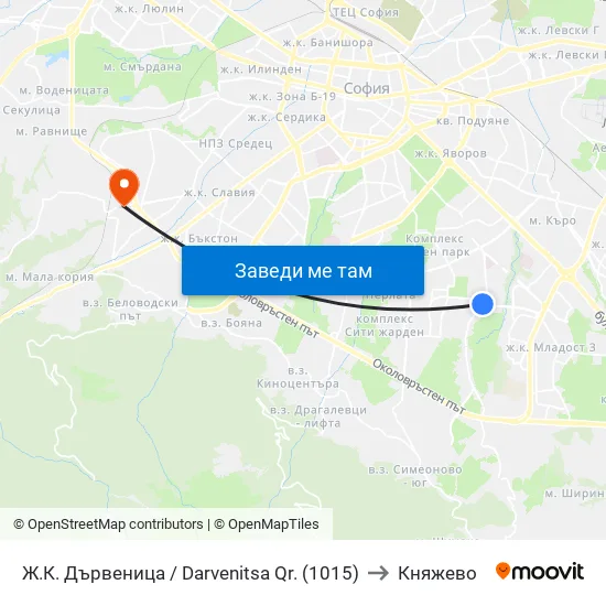 Ж.К. Дървеница / Darvenitsa Qr. (1015) to Княжево map