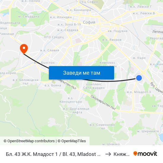 Бл. 43 Ж.К. Младост 1 / Bl. 43, Mladost 1 Qr. (0218) to Княжево map