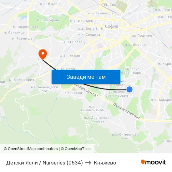 Детски Ясли / Nurseries (0534) to Княжево map
