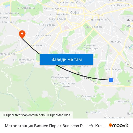 Метростанция Бизнес Парк / Business Park Metro Station (2490) to Княжево map