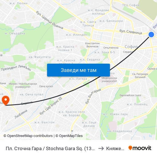 Пл. Сточна Гара / Stochna Gara Sq. (1316) to Княжево map