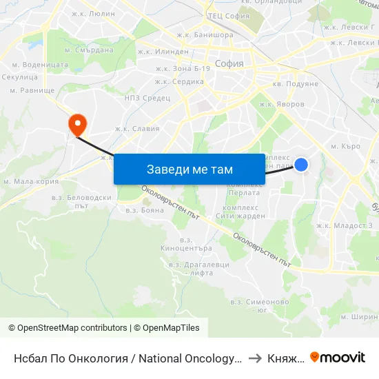 Ⓜ️ Нсбал По Онкология / National Oncology Hospital (0764) to Княжево map