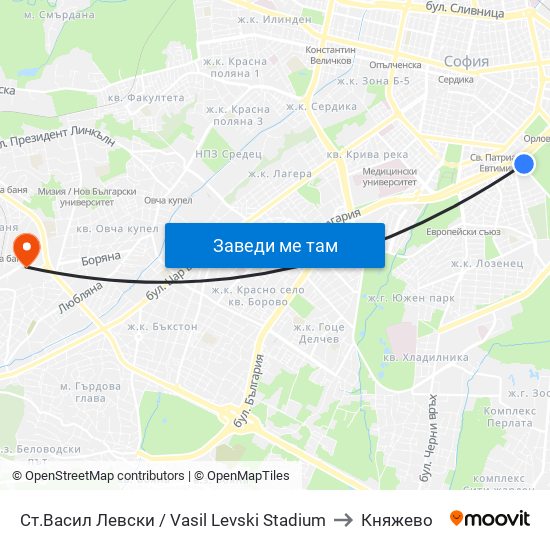 Ст.Васил Левски / Vasil Levski Stadium to Княжево map