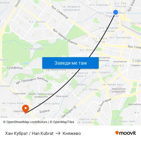 Хан Кубрат / Han Kubrat to Княжево map