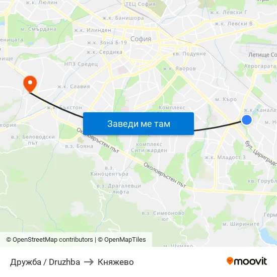 Дружба / Druzhba to Княжево map