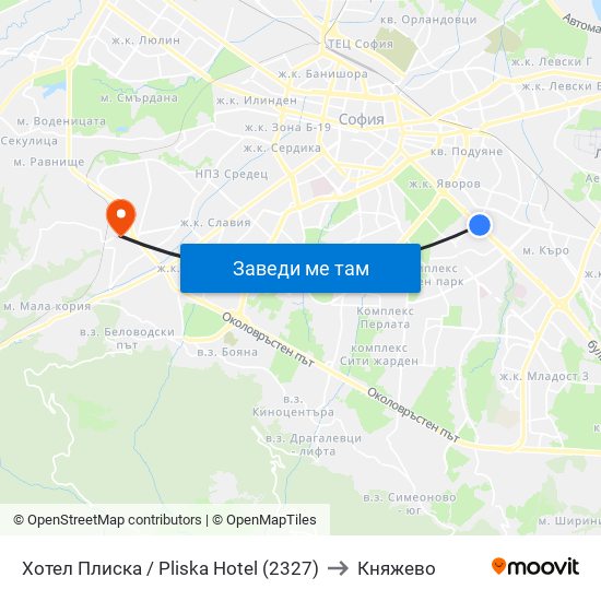Хотел Плиска / Pliska Hotel (2327) to Княжево map