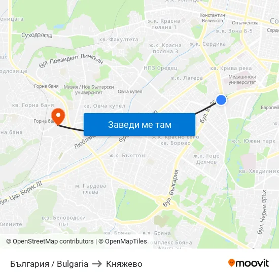 България / Bulgaria to Княжево map