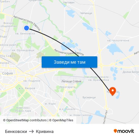 Бенковски to Кривина map