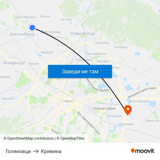 Голяновци to Кривина map
