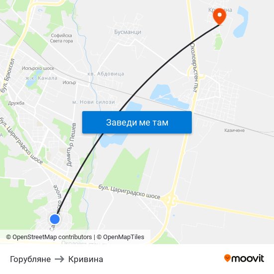 Горубляне to Кривина map