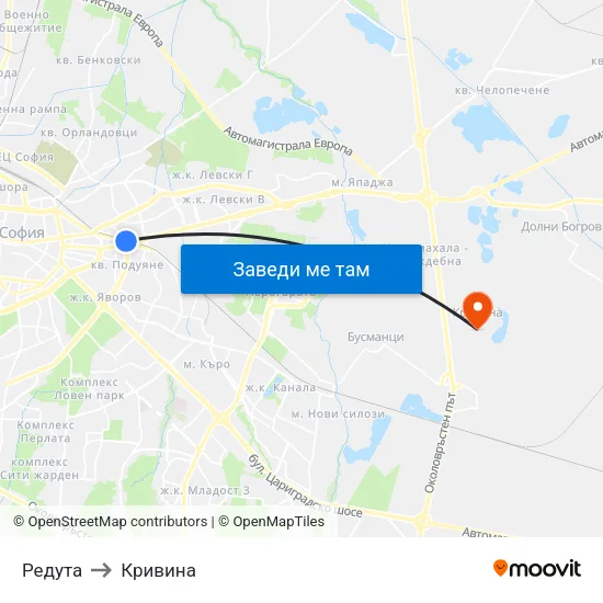 Редута to Кривина map
