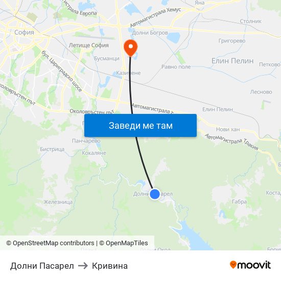 Долни Пасарел to Кривина map