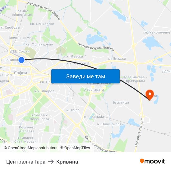 Централна Гара to Кривина map