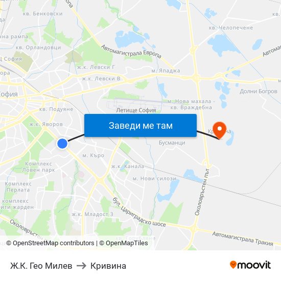 Ж.К. Гео Милев to Кривина map