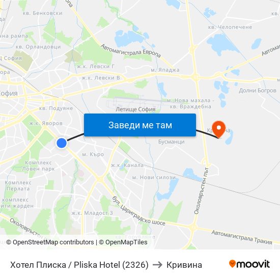 Хотел Плиска / Pliska Hotel (2326) to Кривина map