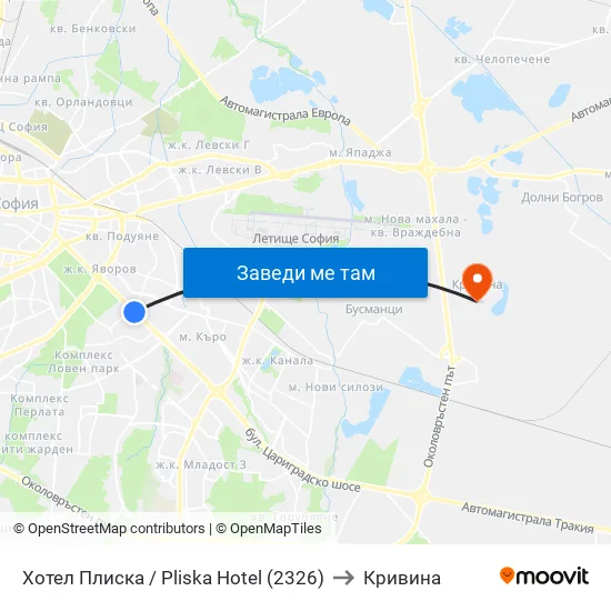 Хотел Плиска / Pliska Hotel (2326) to Кривина map