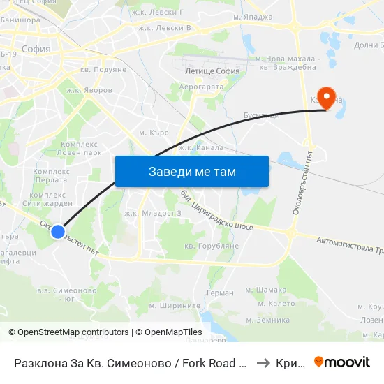 Разклона За Кв. Симеоново / Fork Road To Simeonovo Qr. (1458) to Кривина map