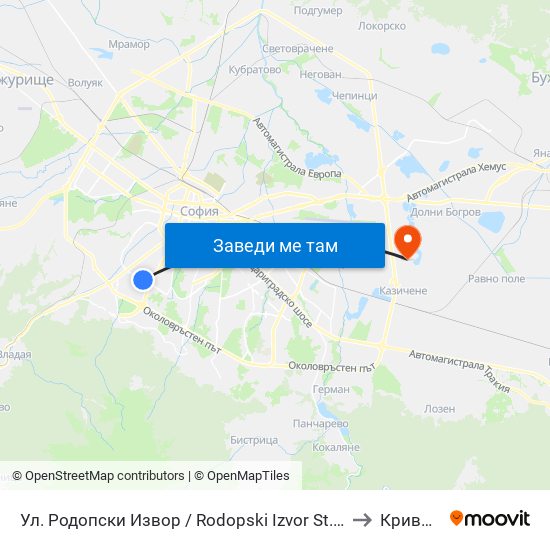 Ул. Родопски Извор / Rodopski Izvor St. (2730) to Кривина map