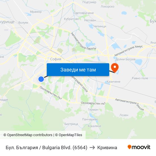 Бул. България / Bulgaria Blvd. (6564) to Кривина map