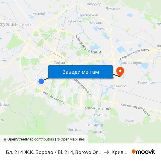 Бл. 214 Ж.К. Борово / Bl. 214, Borovo Qr. (0164) to Кривина map
