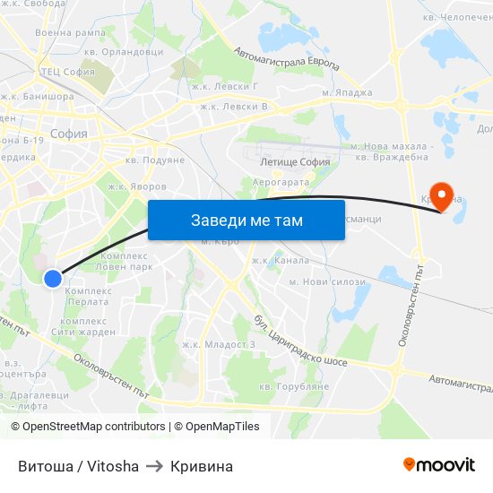 Витоша / Vitosha to Кривина map