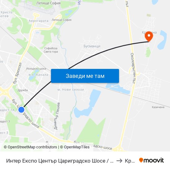 Интер Експо Център Цариградско Шосе / Inter Expo Center – Tsarigradsko Shose to Кривина map