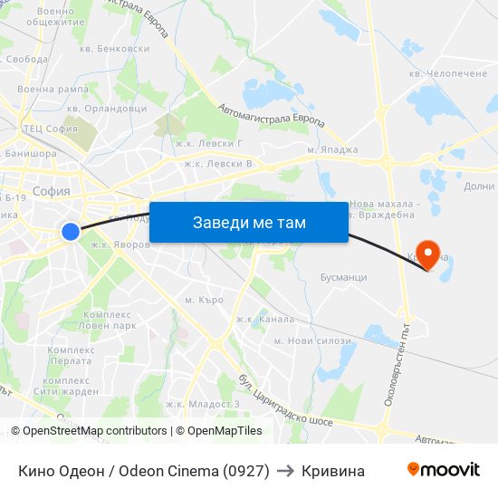 Кино Одеон / Odeon Cinema (0927) to Кривина map