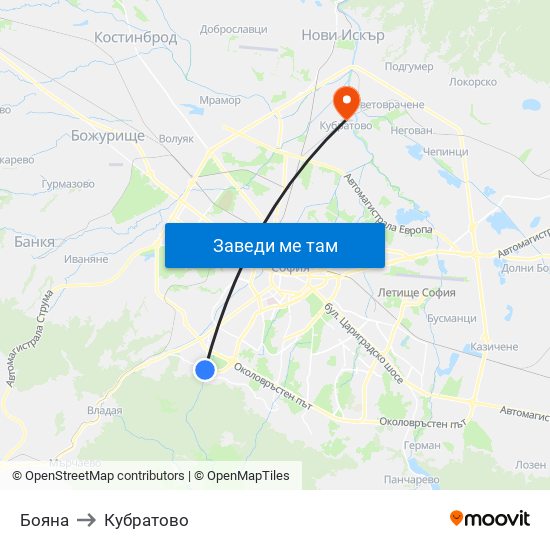 Бояна to Кубратово map