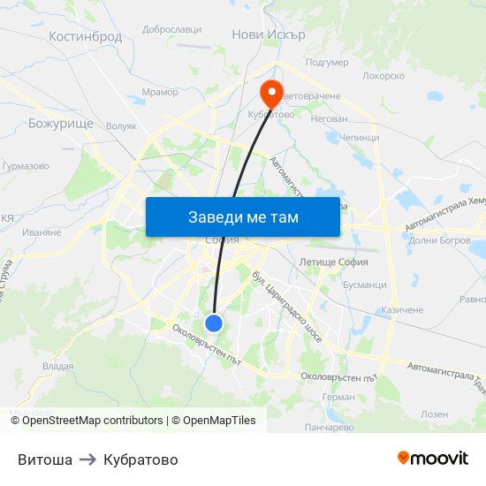 Витоша to Кубратово map