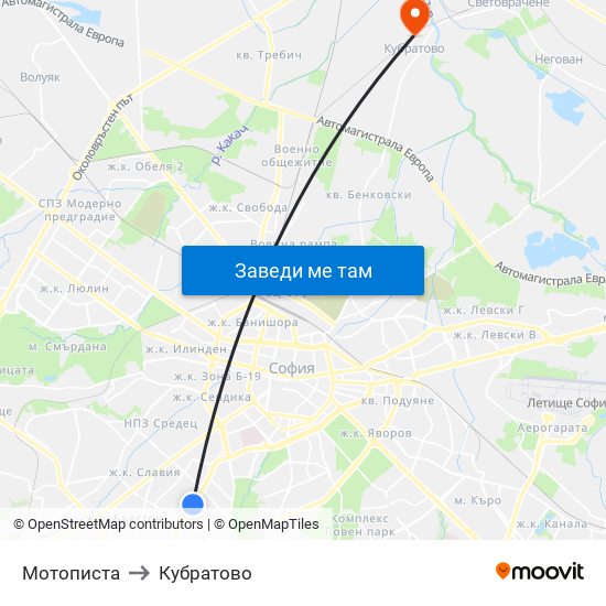 Мотописта to Кубратово map