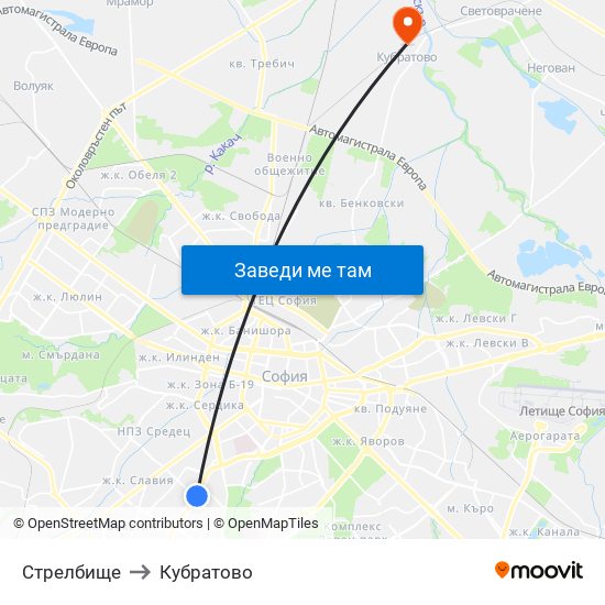 Стрелбище to Кубратово map