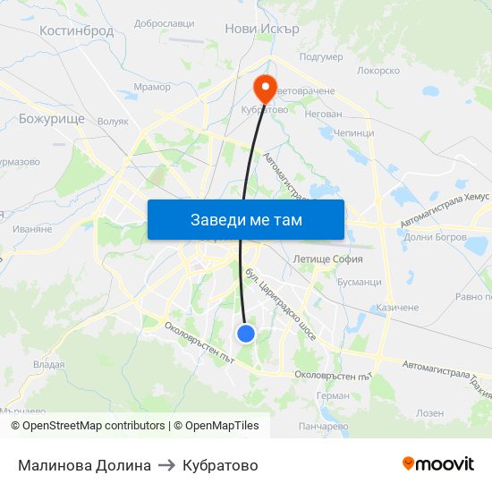 Малинова Долина to Кубратово map