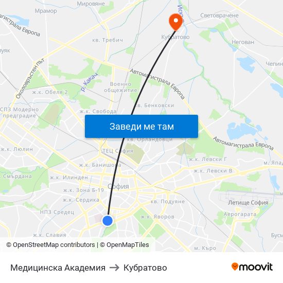 Медицинска Академия to Кубратово map