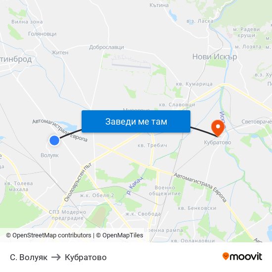 С. Волуяк to Кубратово map