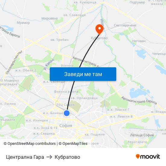 Централна Гара to Кубратово map