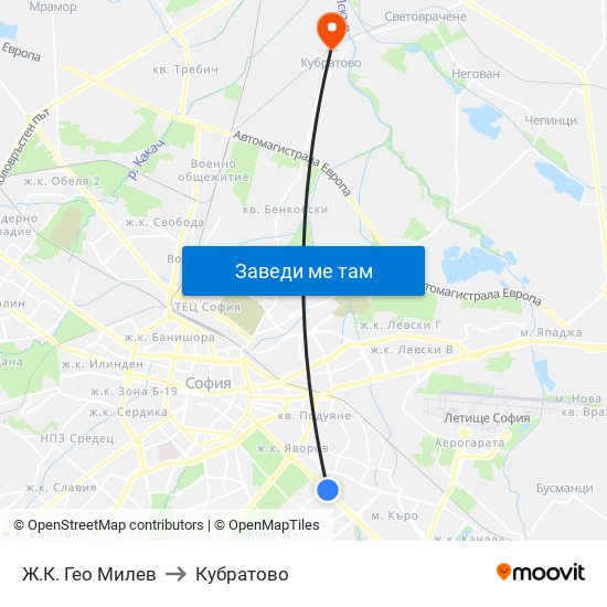 Ж.К. Гео Милев to Кубратово map