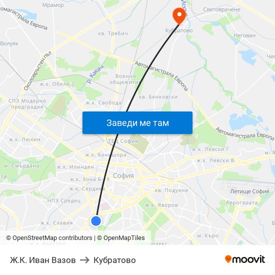 Ж.К. Иван Вазов to Кубратово map