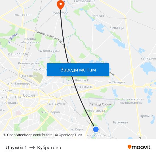 Дружба 1 to Кубратово map