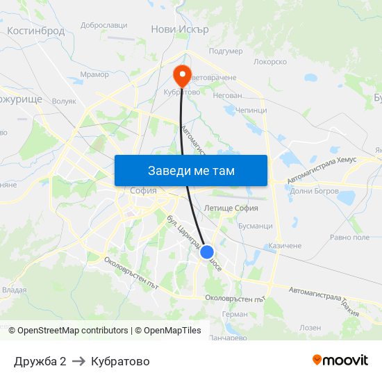 Дружба 2 to Кубратово map