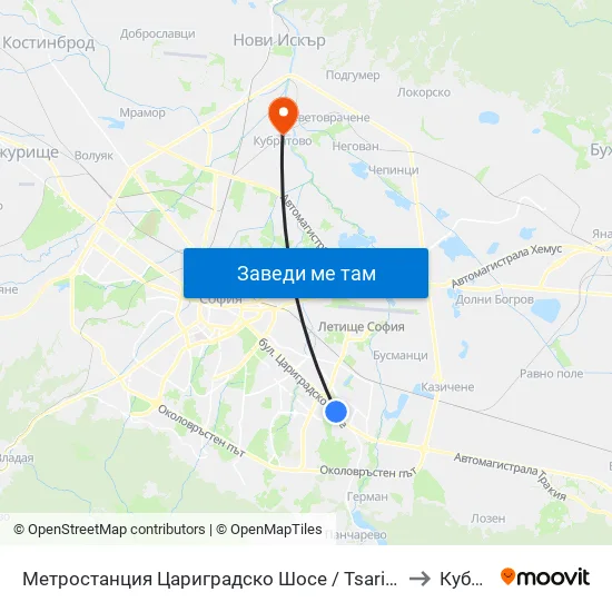 Ⓜ️ Метростанция Цариградско Шосе / Tsarigradsko Shosse Metro Station (1016) to Кубратово map