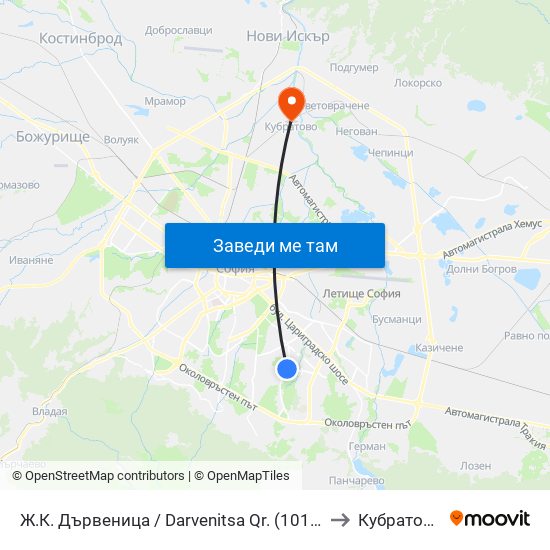 Ж.К. Дървеница / Darvenitsa Qr. (1012) to Кубратово map
