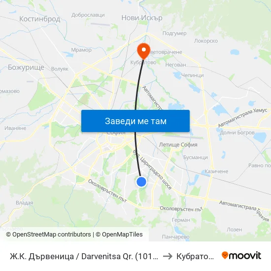 Ж.К. Дървеница / Darvenitsa Qr. (1012) to Кубратово map